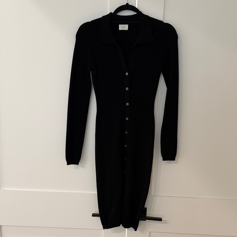 Wilfred Black Long Sleeve Button-Front Knit Dress